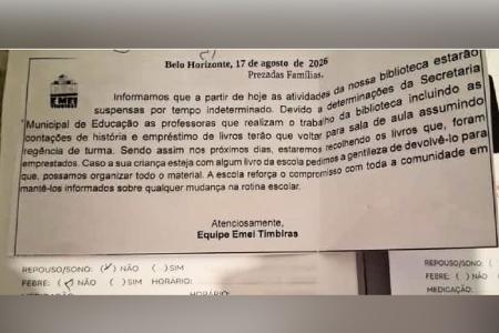 Bilhete enviado aos pais dos alunos da da EMEI Timbiras • Imagens cedidas