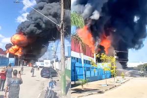 Incêndio de grandes proporções atinge fábrica de tintas em Guarulhos; veja vídeos