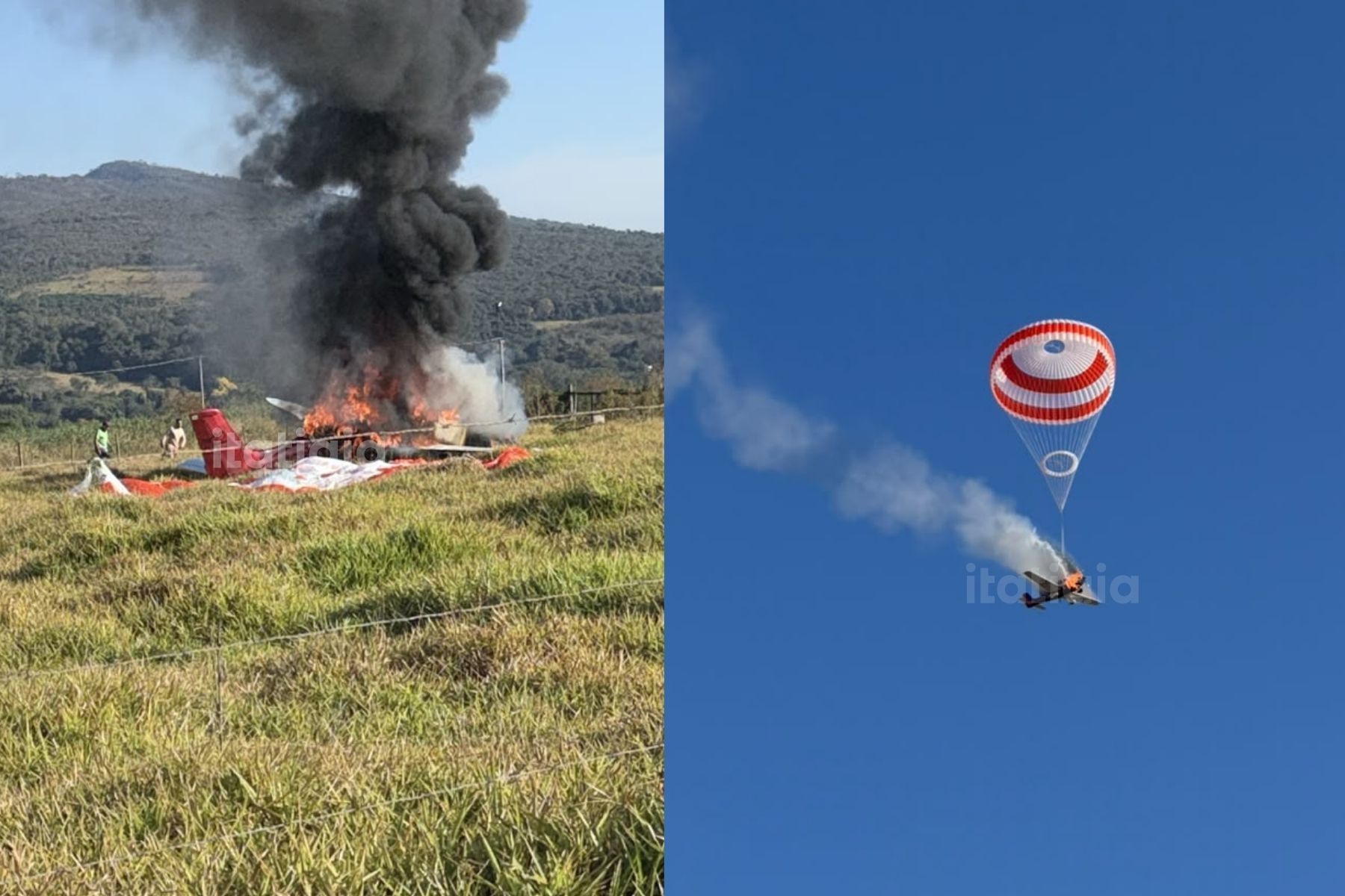 Vídeo: piloto aciona paraquedas de aeronave e consegue se salvar em Mateus Leme