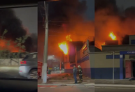 Incêndio de grandes proporções atinge prédio comercial em São Paulo