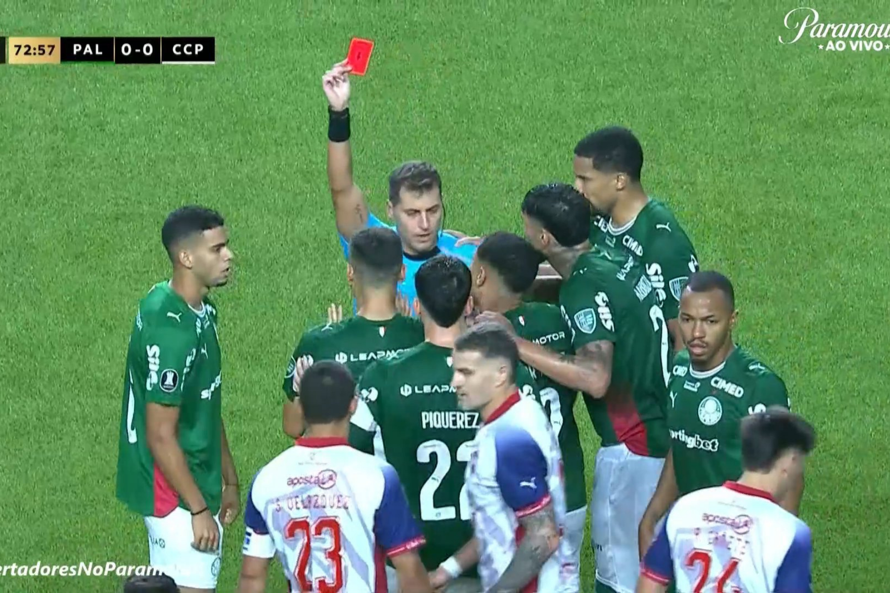Titular do Palmeiras é expulso em confronto contra Cerro Porteño pela Libertadores