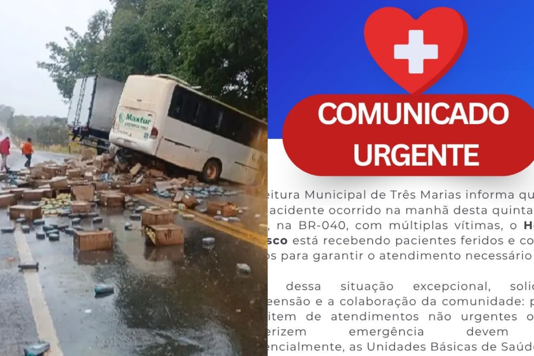 BR-040: Prefeitura de Três Marias mobiliza hospital para atender vítimas de acidente