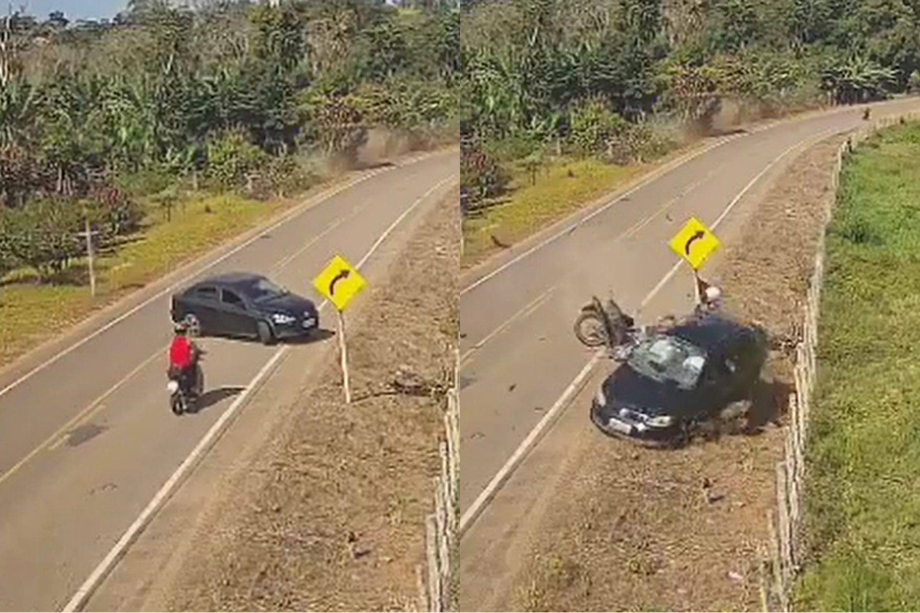 Carro descontrolado atropela e mata motociclista em rodovia na Bahia; veja vídeo