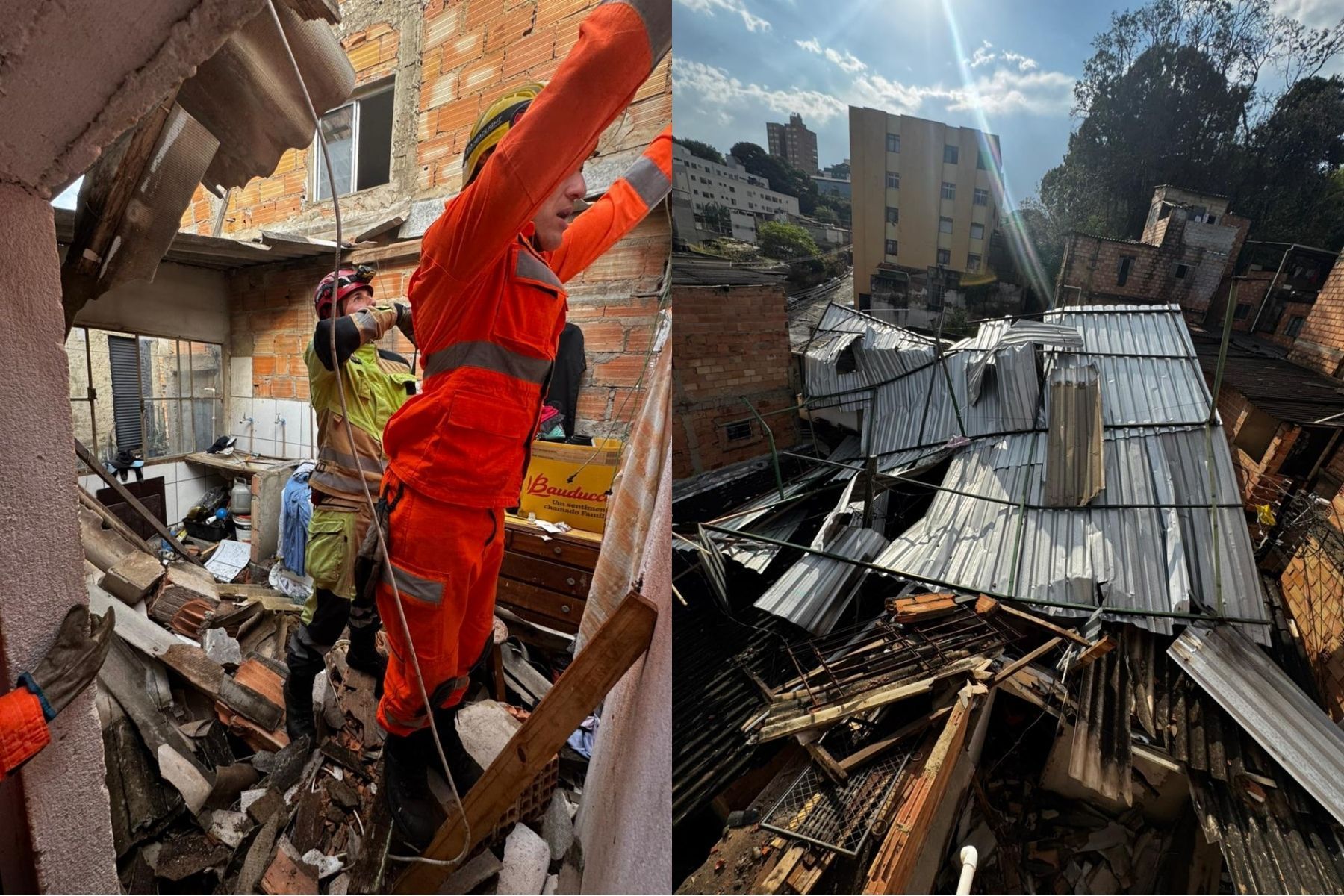 Chuva intensa: telhado de metal é levado pelo vento e atinge três casas em BH