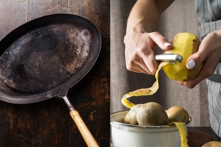 Cascas de batata com bicarbonato removem ferrugem de panelas e frigideiras