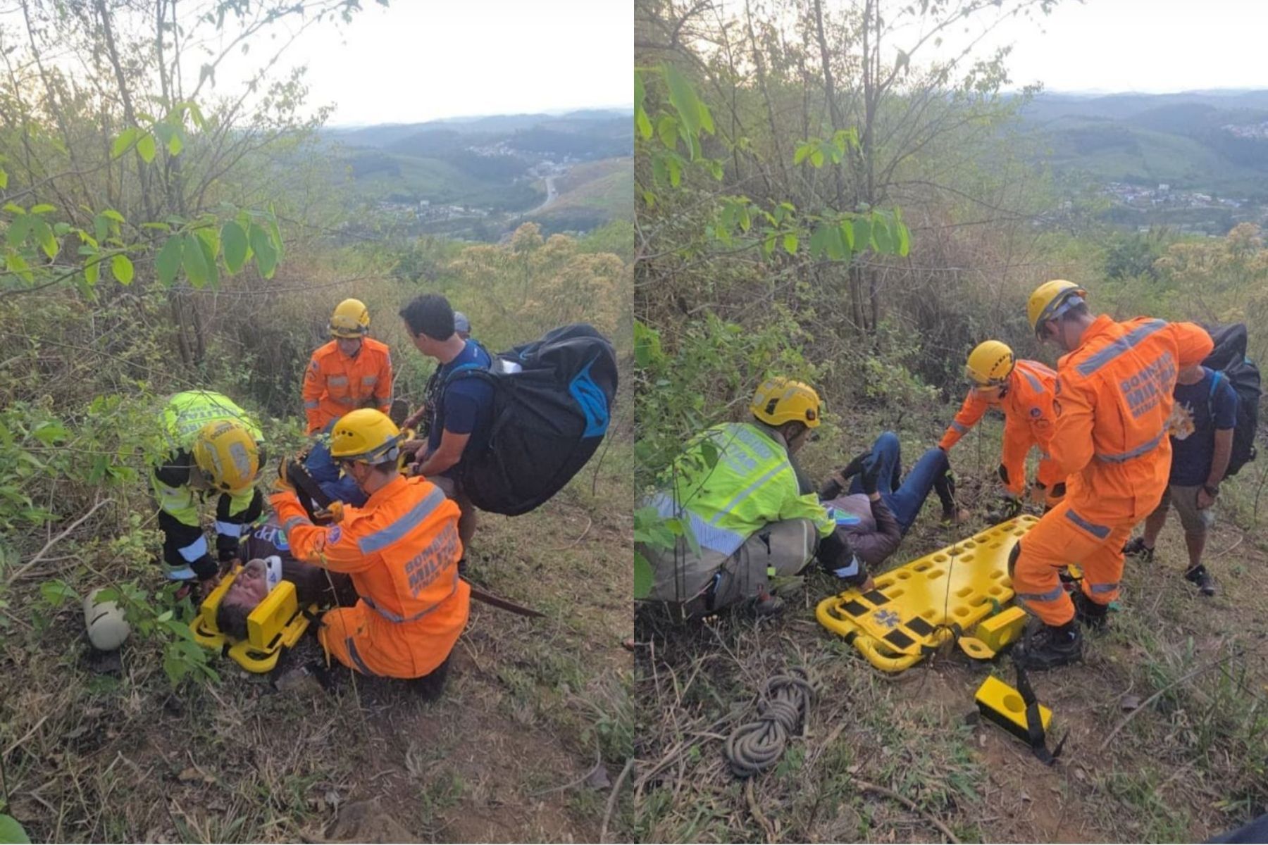 Homem desce de parapente em área de mata e é resgatado por bombeiros em Leopoldina