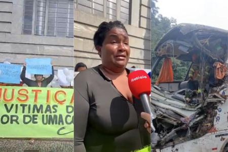 Moradores da Vila Acaba Mundo protestam contra empresa de ônibus após acidente em Petrópolis
