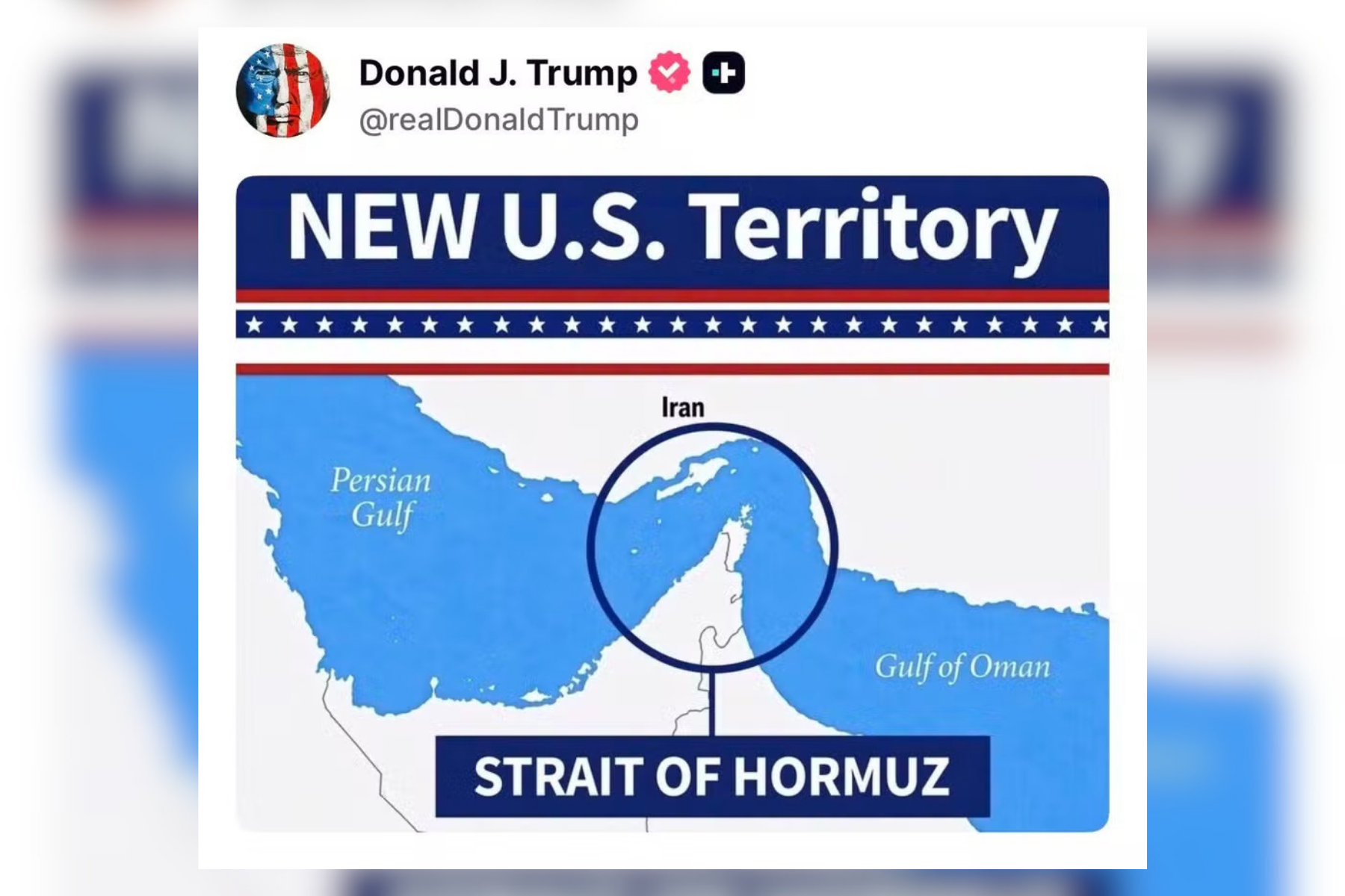 Oriente Médio: Trump compartilha montagem do Estreito de Ormuz como 'território dos EUA'