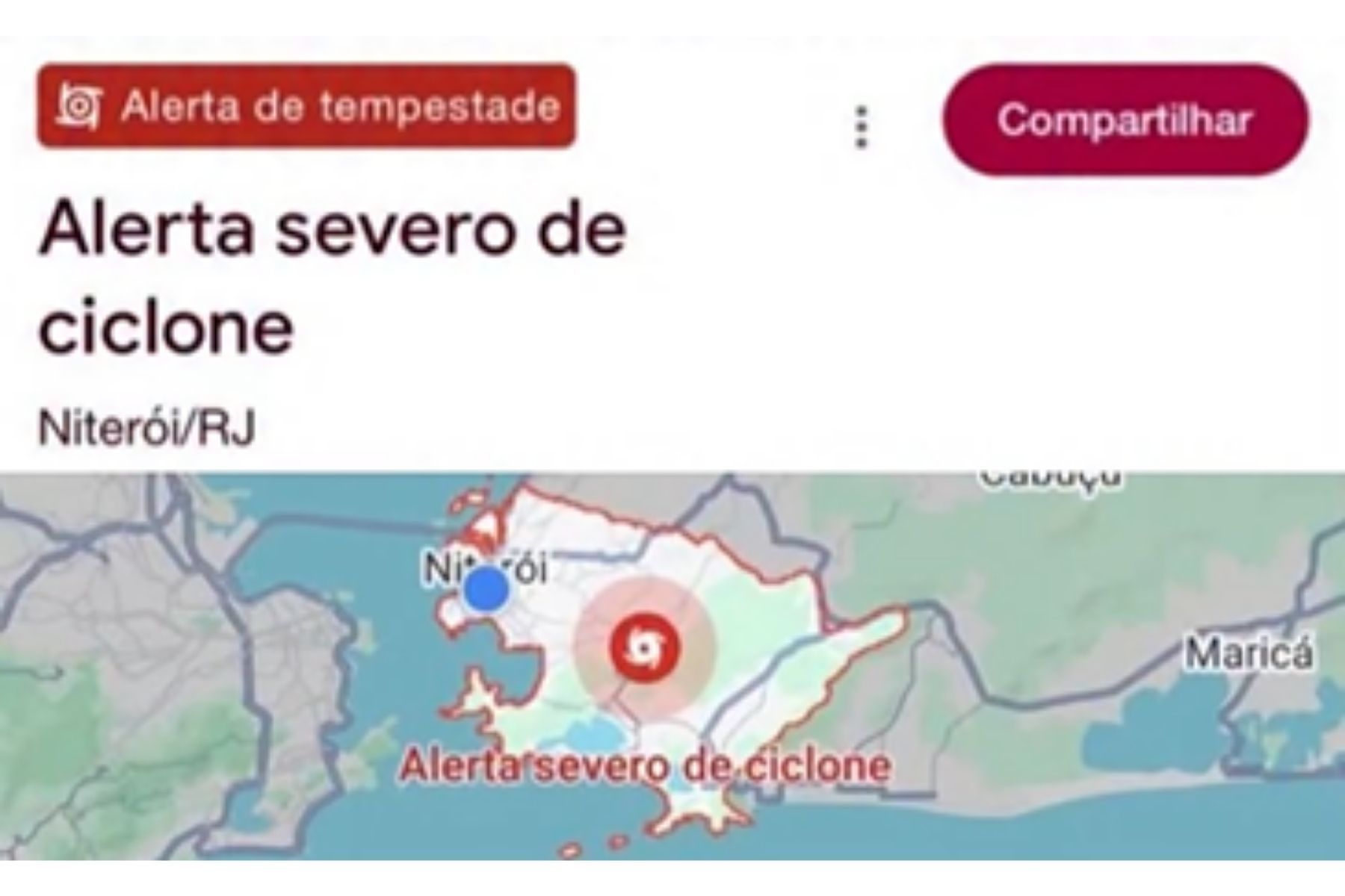 RJ: Google emite 'alerta severo' para ciclone em Niterói, mas Defesa Civil nega previsão