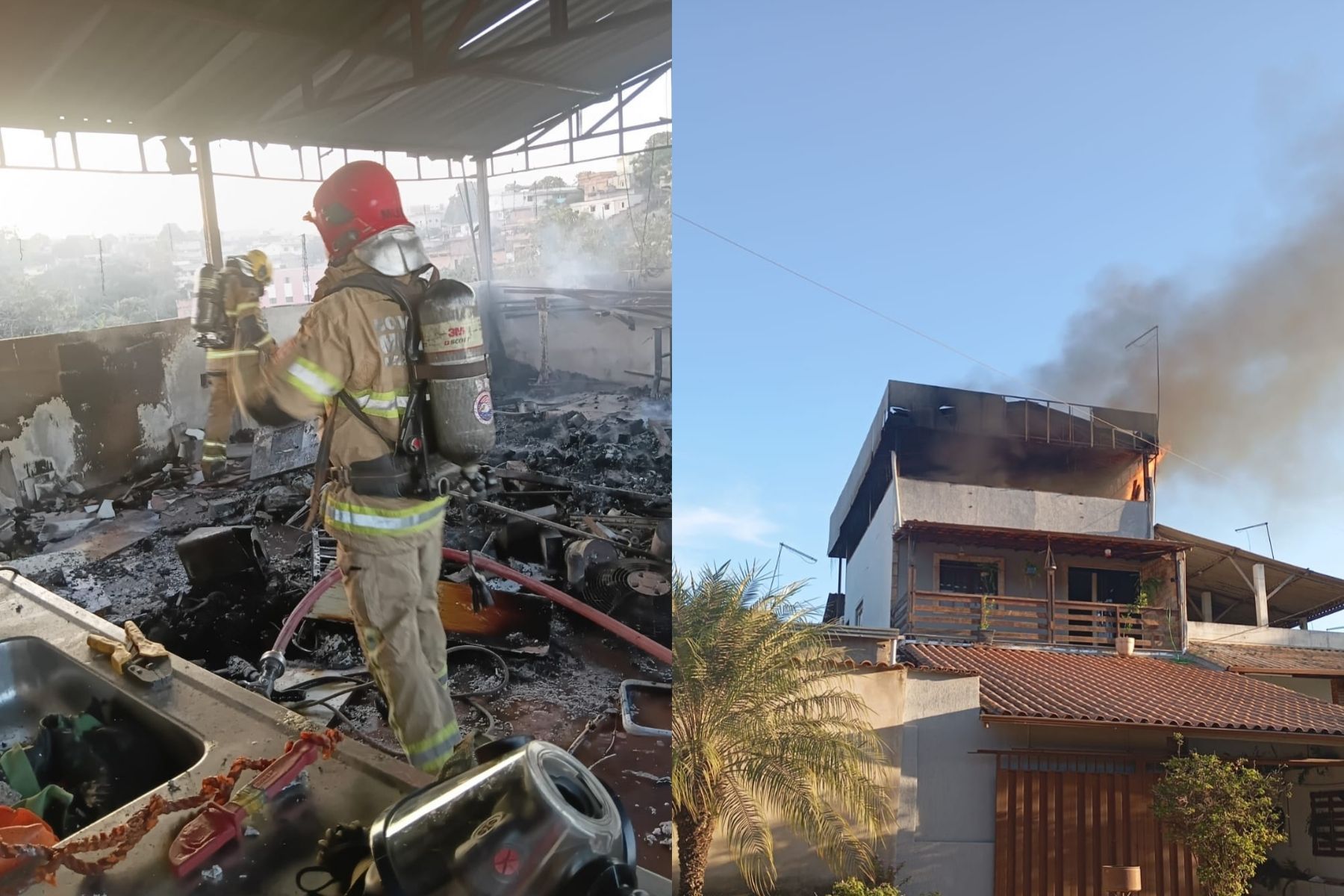 Terraço e segundo andar de casa na Grande BH são destruídos em incêndio