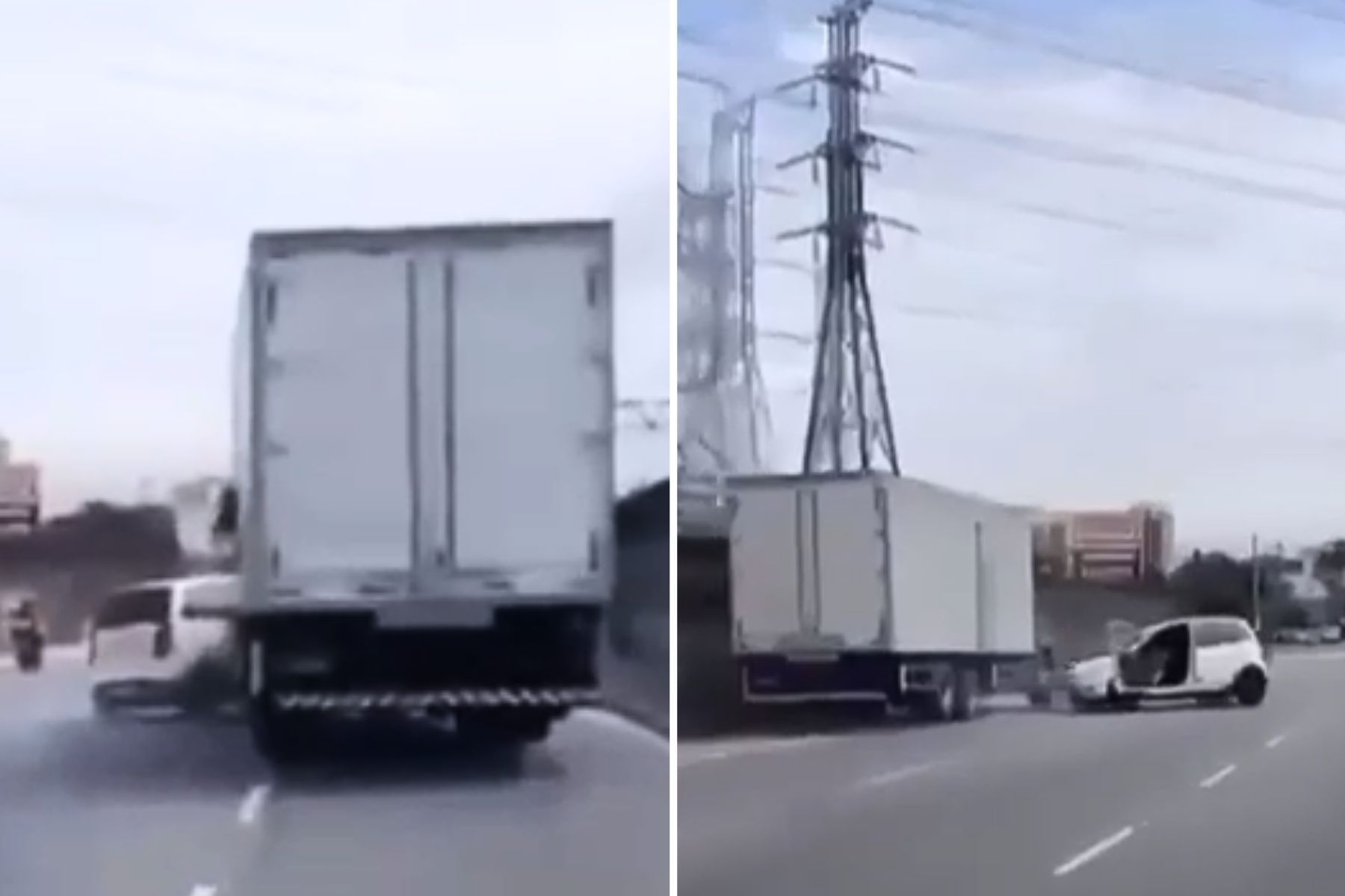 Vídeo: briga de trânsito termina com carro arrastado por caminhão no Rio