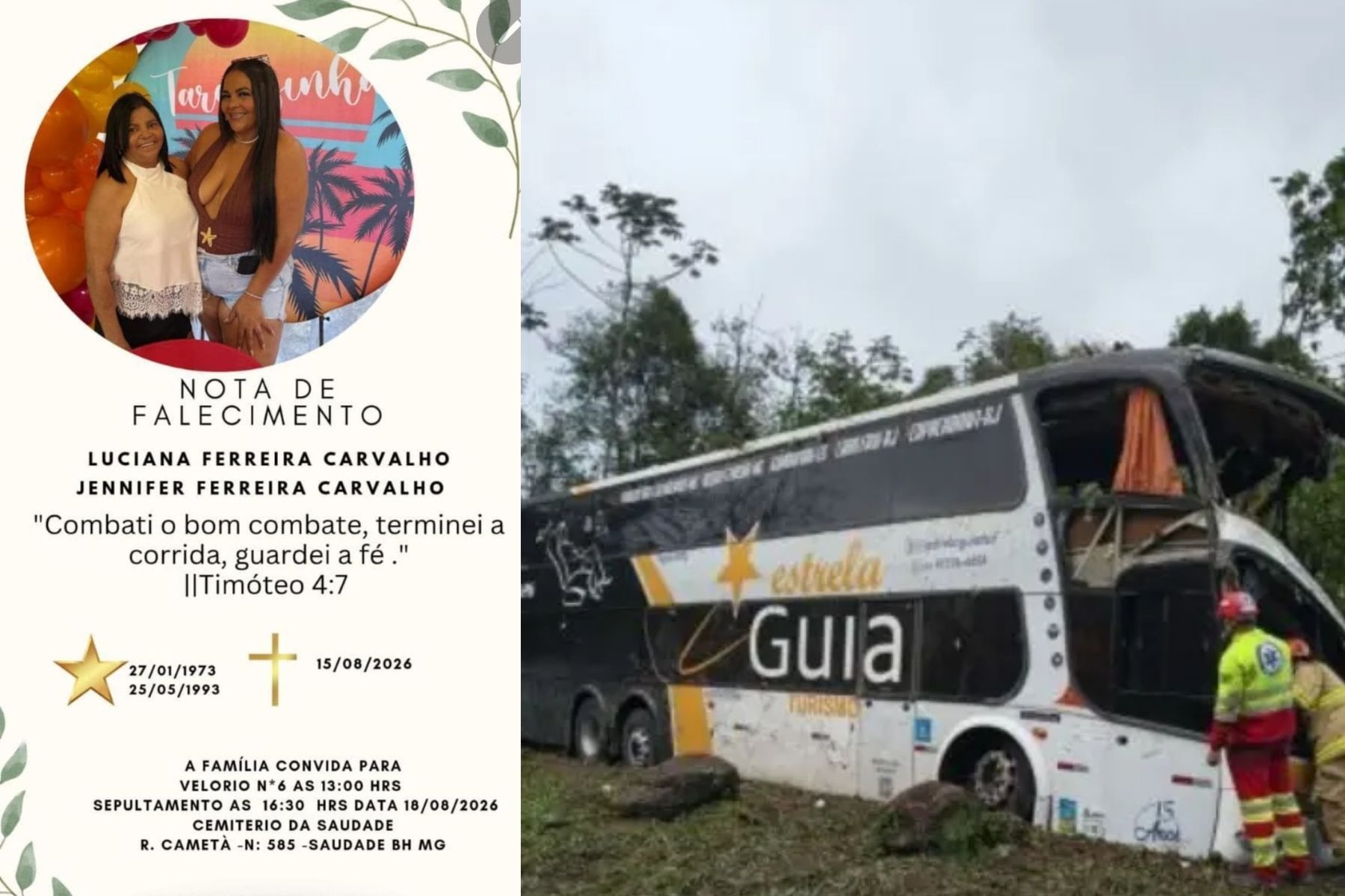 Mineiras que morreram em acidente com ônibus no RJ serão sepultadas nesta terça (18)