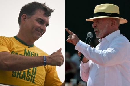 Flávio Bolsonaro em campanha no Rio, e Lula em São Paulo