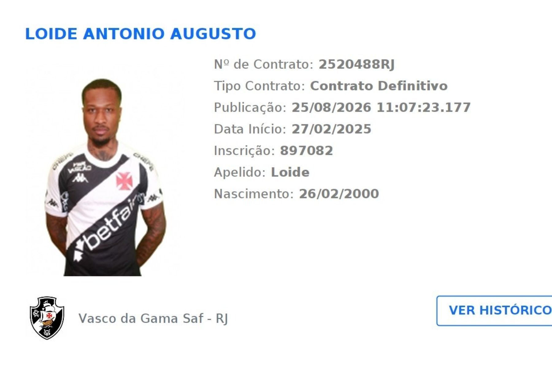 Sem interessados, angolano do Vasco tem contrato registrado no BID da CBF