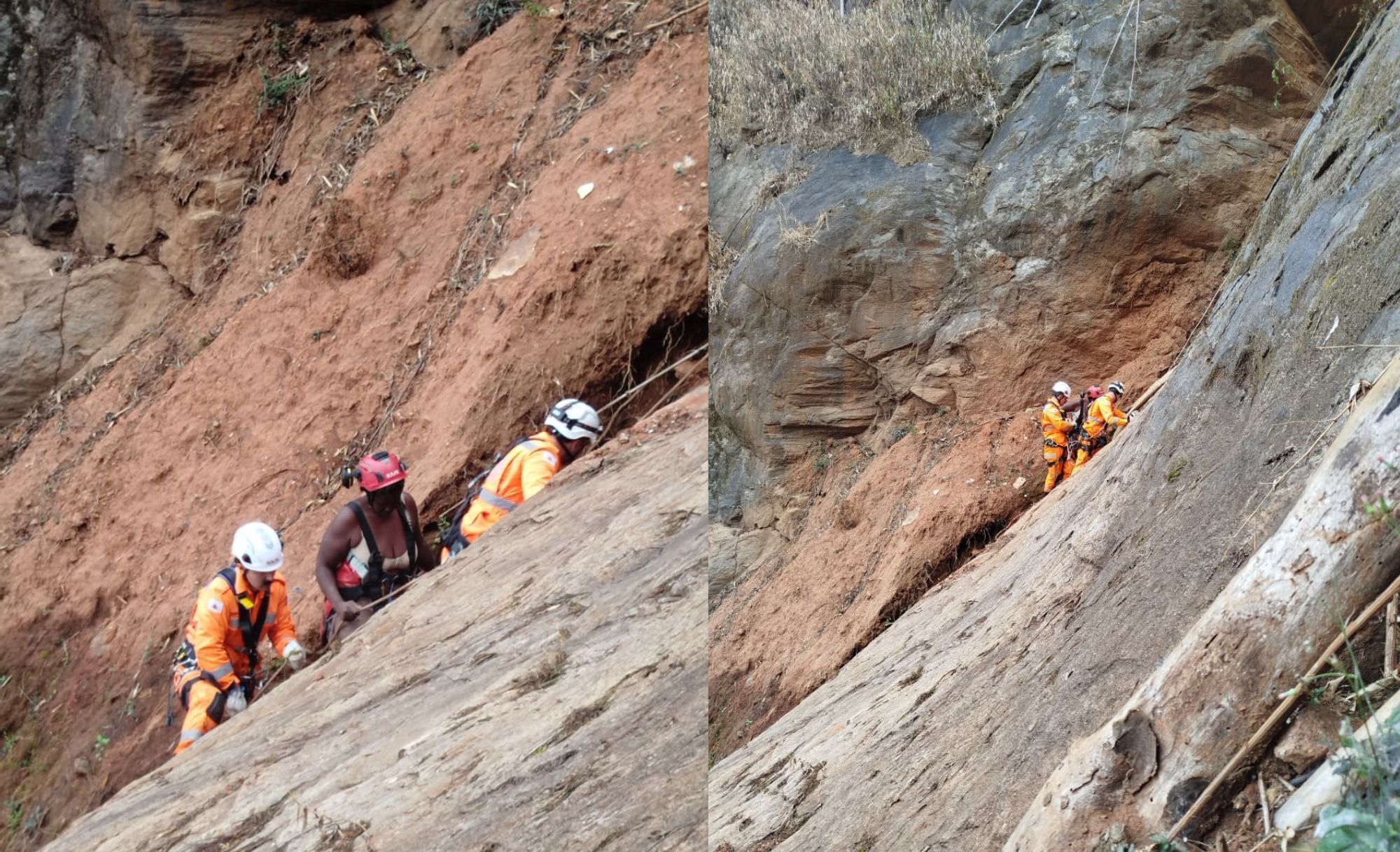 Mulher é socorrida após ficar presa há mais de 24 horas em fenda, em MG