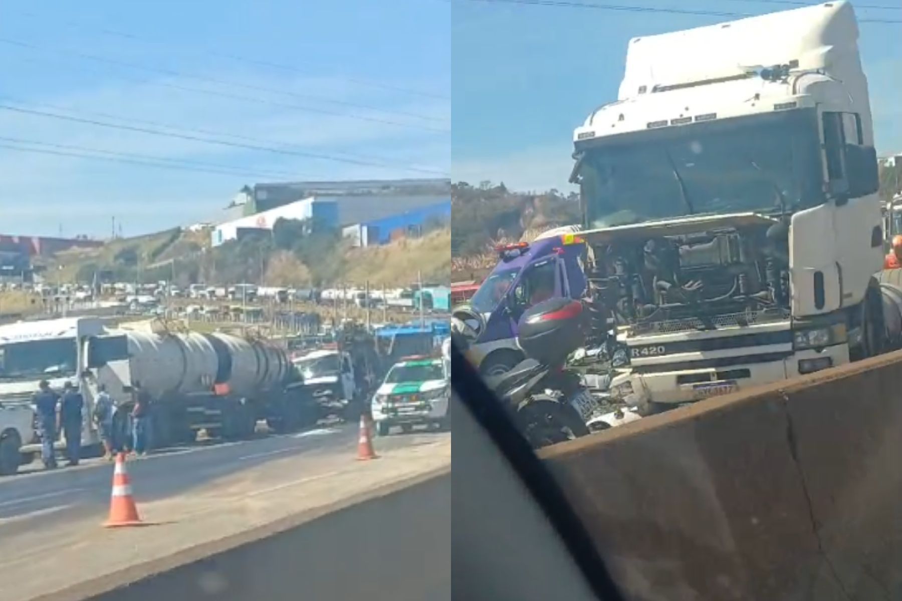 Vídeo: engavetamento com sete veículos trava o trânsito na BR-381, na Grande BH