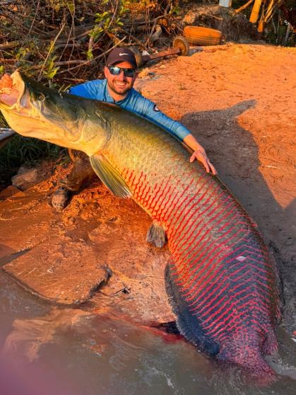 Pescador fisga pirarucu de 2,45 metros em caiaque no MT após viagem de 5 mil km