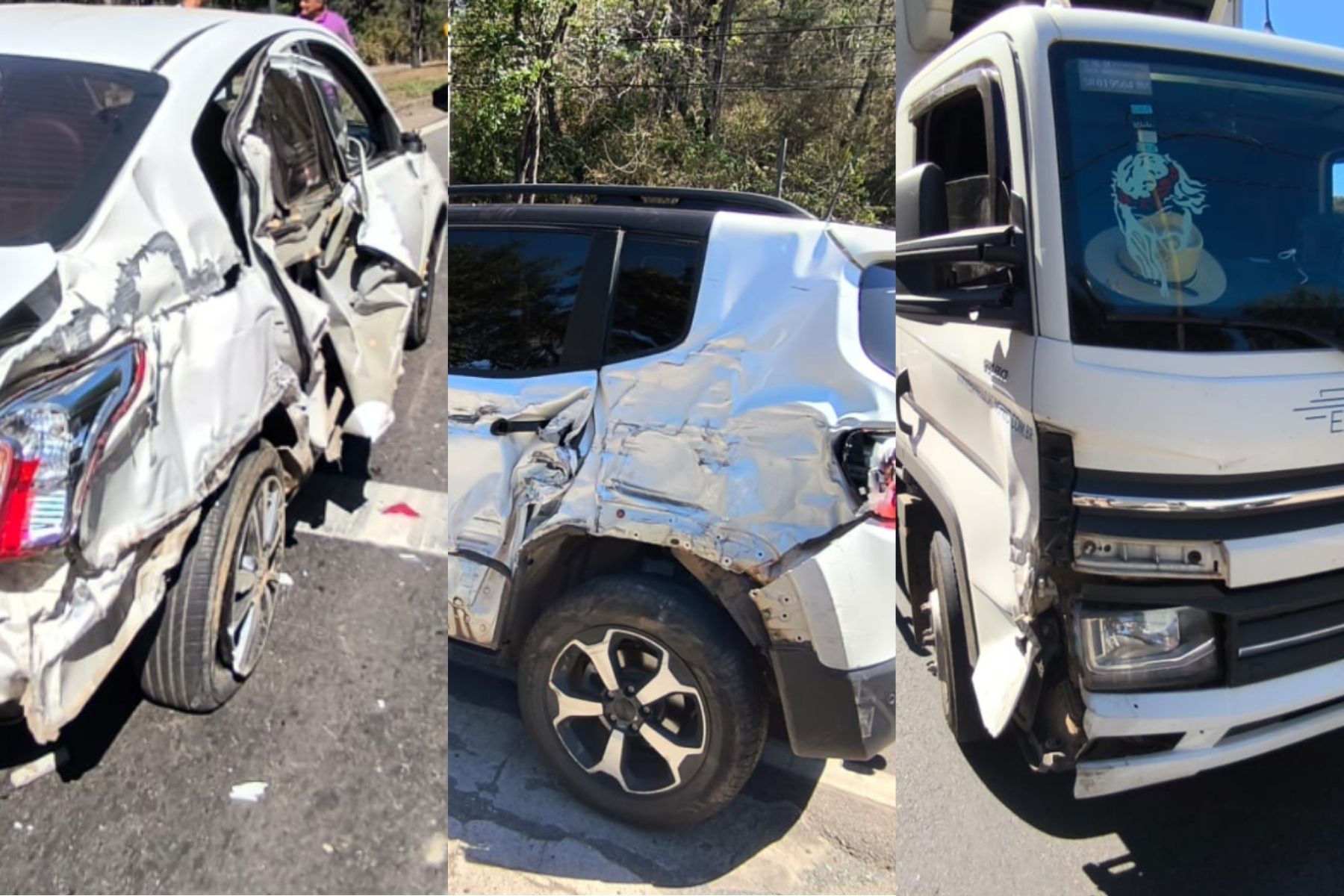 Caminhão bate em dois carros na BR-381, em Ipatinga, e mulher fica ferida