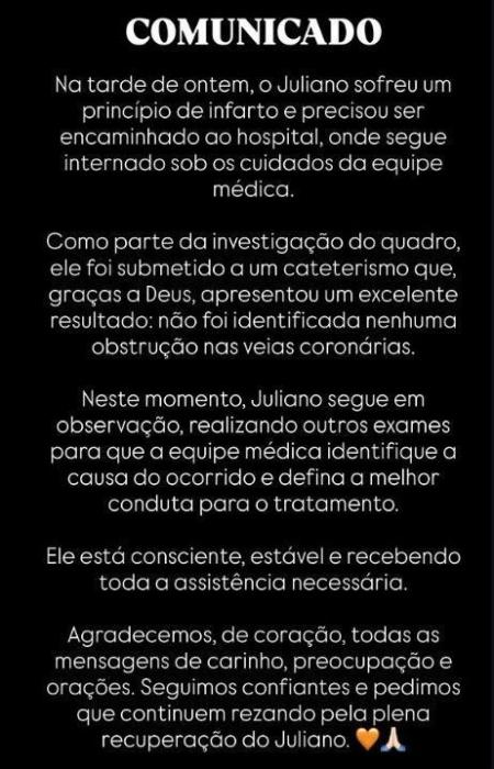 Comunicado do Juliano Lopes • Reprodução