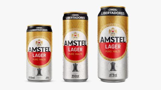 Latas especiais da cerveja Amstel, em alusão aos dez anos de patrocínio da Libertadores • Divulgação/Amstel
