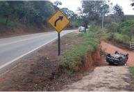 Carro capota em barranco e deixa criança ferida na MG-173