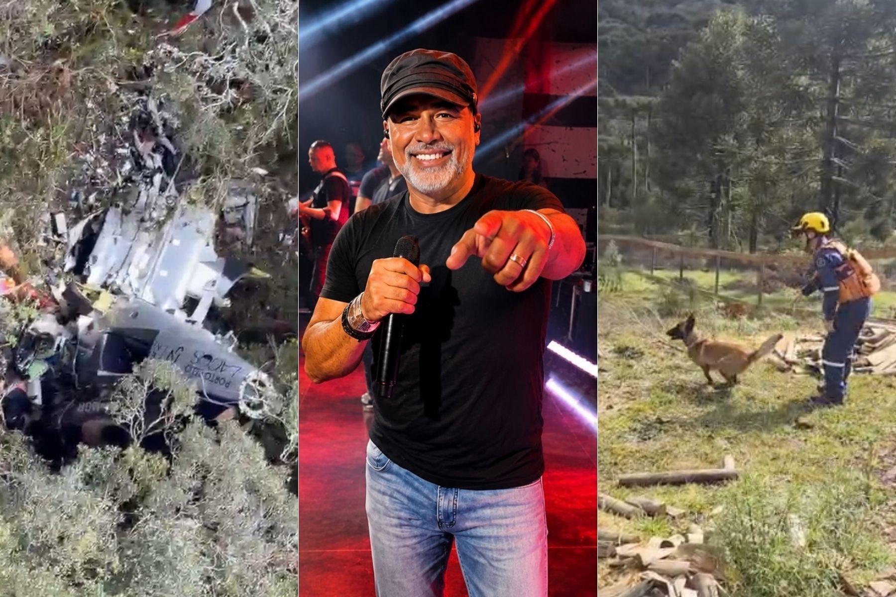 Cães farejadores ajudam a localizar destroços de helicóptero que levava cantor Rick em SC; veja