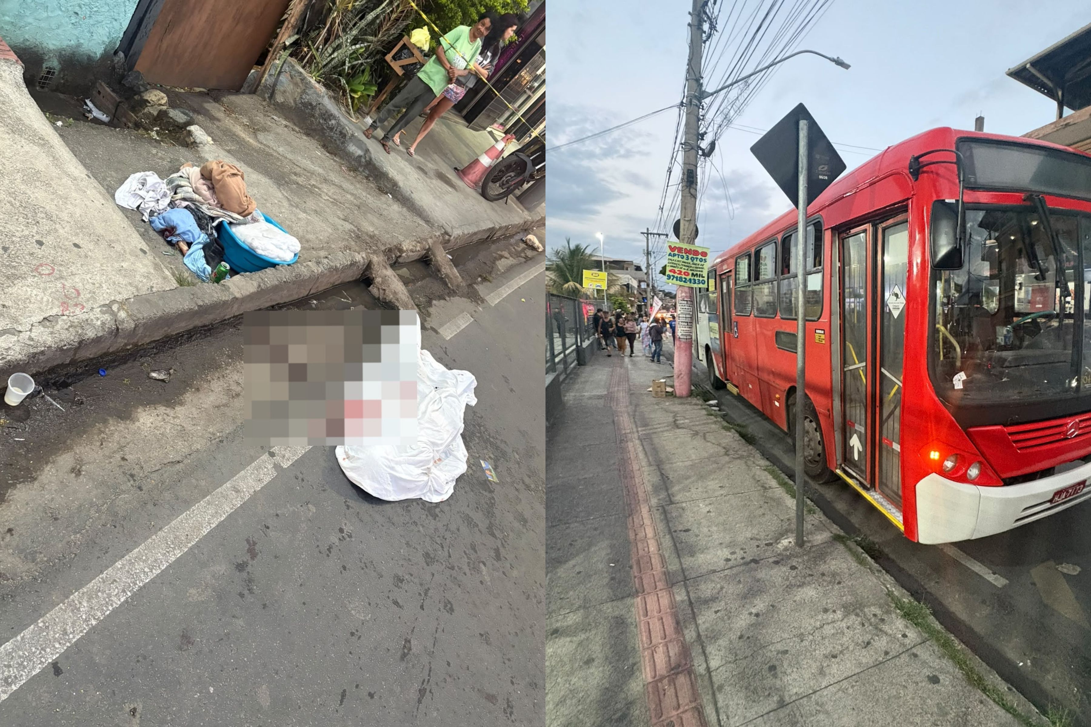 Idosa tropeça na calçada, cai na rua e morre atropelada por ônibus em Contagem