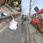 Idosa tropeça na calçada, cai na rua e morre atropelada por ônibus em Contagem