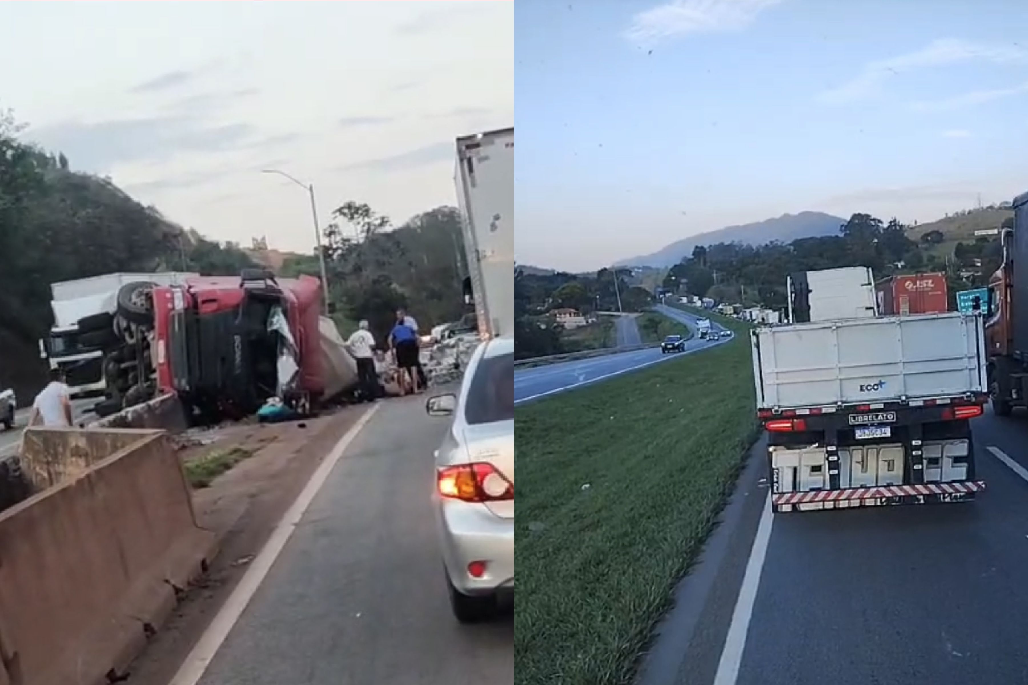 Vídeo: caminhão tomba e fecha parte da Fernão Dias na Serra de Igarapé, em MG
