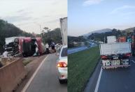 Vídeo: caminhão tomba e fecha parte da Fernão Dias na Serra de Igarapé, em MG