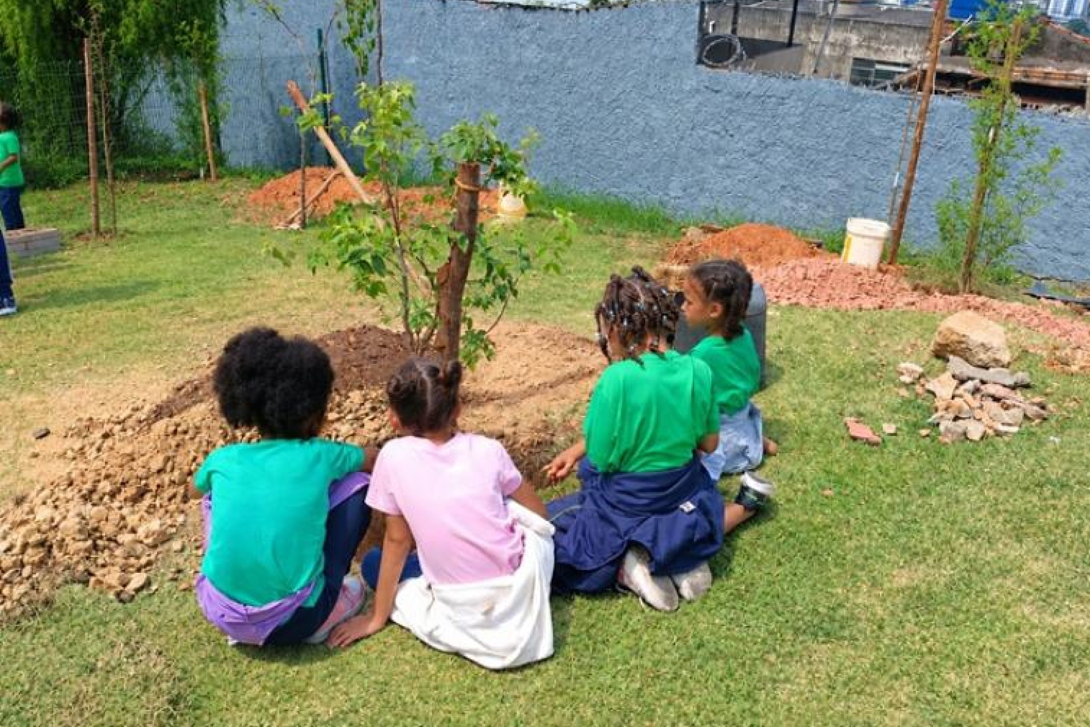 Crianças plantam mudas para celebrar o 'Dia da Árvore' em escola municipal de BH