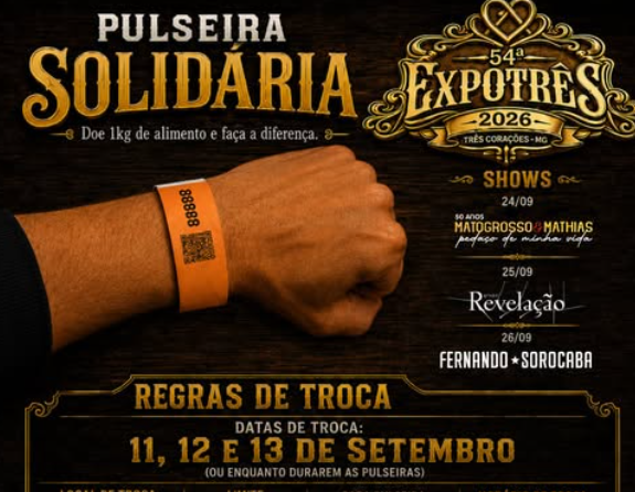 Três Corações inicia troca de pulseiras solidárias para a Expotrês