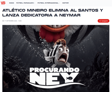 Matéria da VS Sports sobre provocações do Atlético a Neymar • Reprodução / VS Sports
