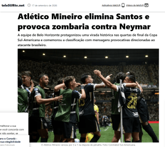 Matéria da telesurtv sobre provocação do Atlético a Neymar • Reprodução / telesurtv.net/