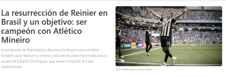 Matéria do jornal Relevo, de Madri, sobre Reinier, jogador do Atlético • Reprodução / Relevo