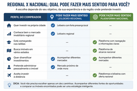 Tabela mostra comparativo entre plataformas de leilão com alcances regional e nacional • Itatiaia