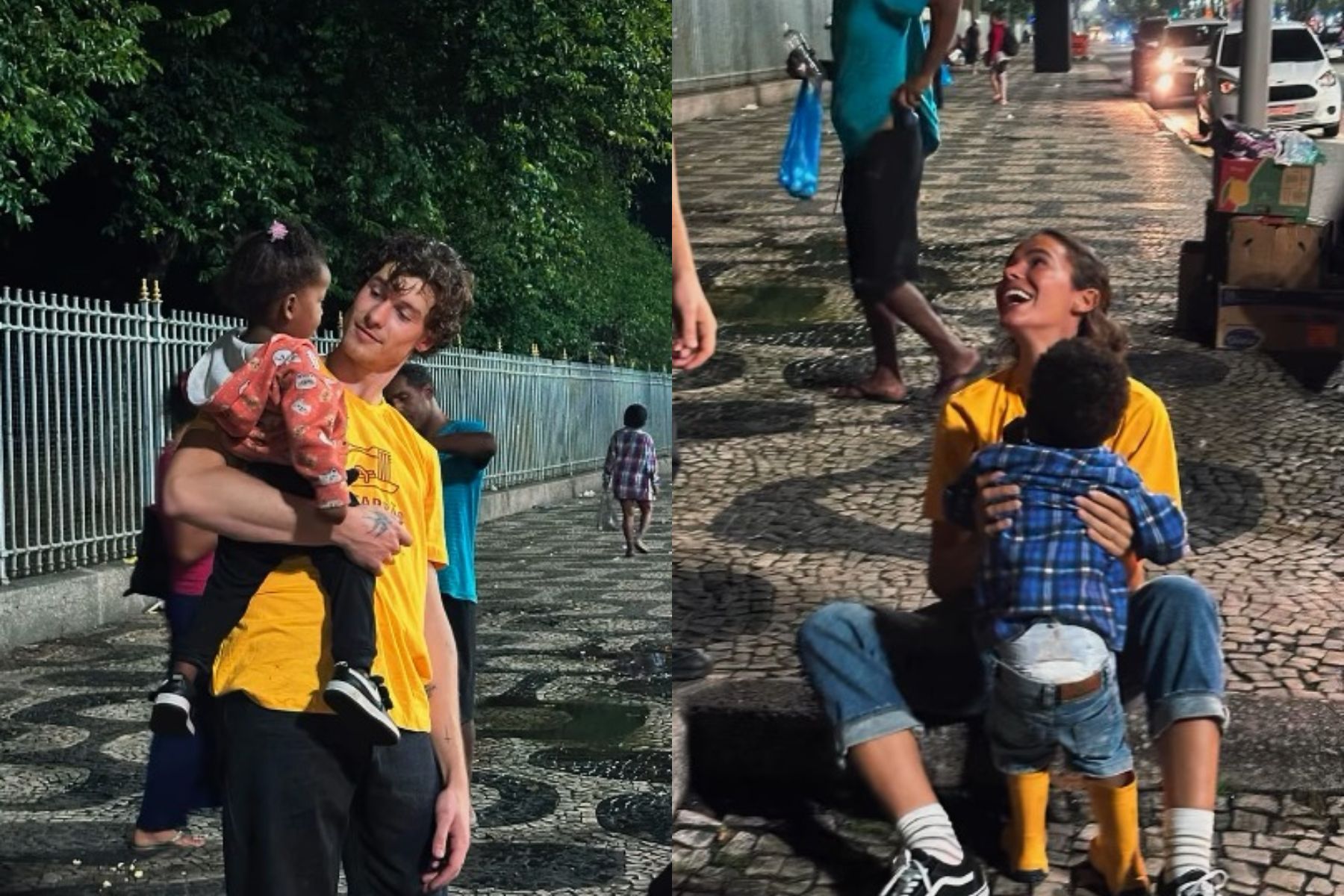 Vídeo: Bruna Marquezine e Shawn Mendes distribuem marmitas nas ruas do RJ