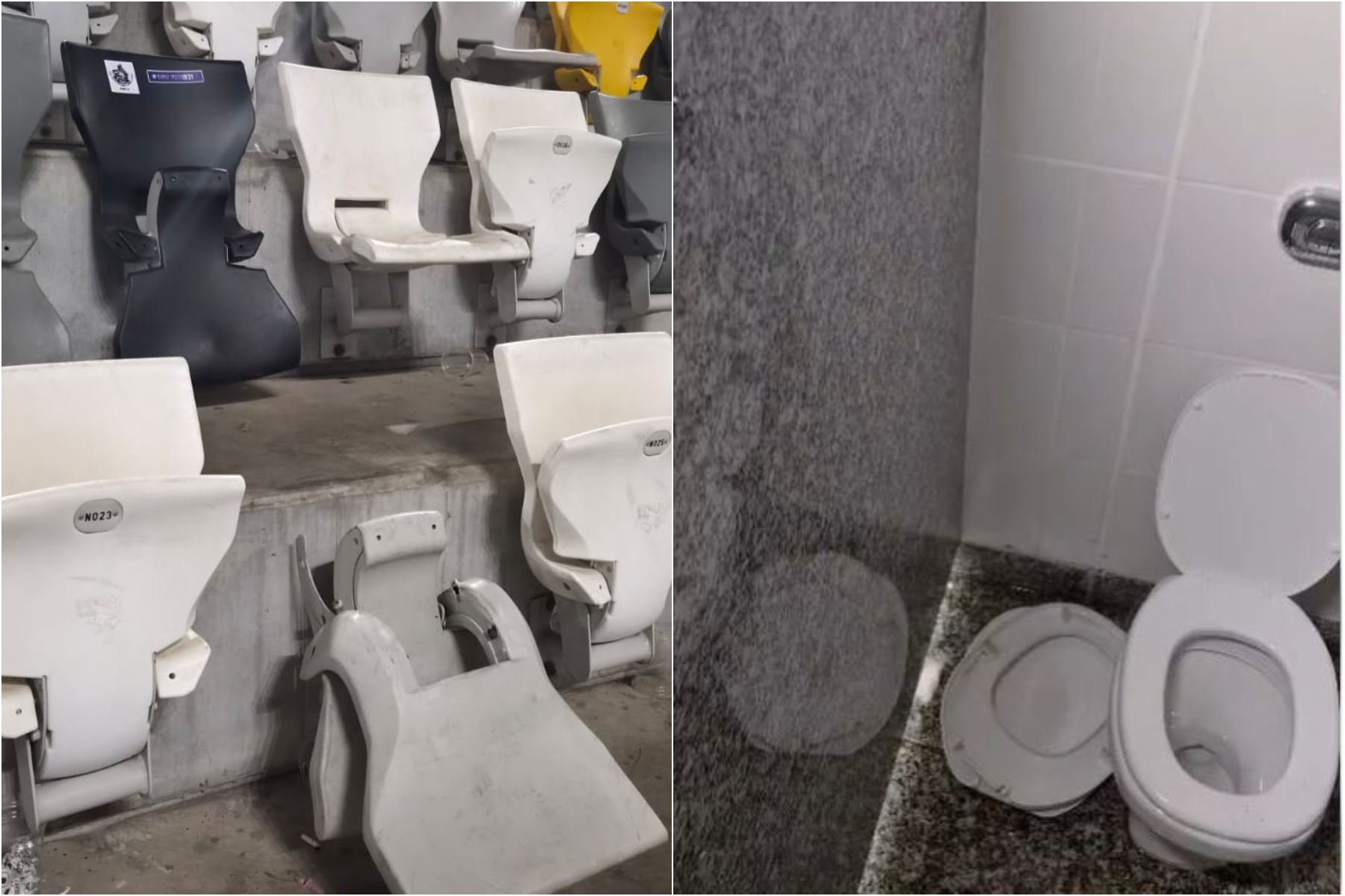 Setor visitante da Arena MRV tem cadeiras quebradas e banheiro depredado após clássico