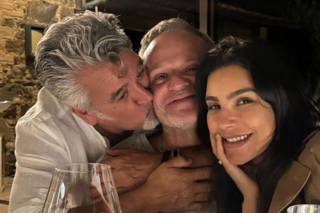 Cíntia Chagas, Rubinho Barrichello e amigo do casal em vinícola na Itália