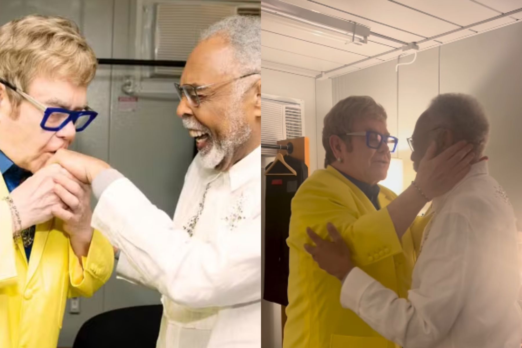 Elton John se declara a Gilberto Gil em camarim do Rock In Rio; veja vídeo