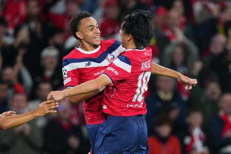 Ethan Mbappé e Ueda vibram com gol do Lille • Divulgação/X @ChampionsLeague