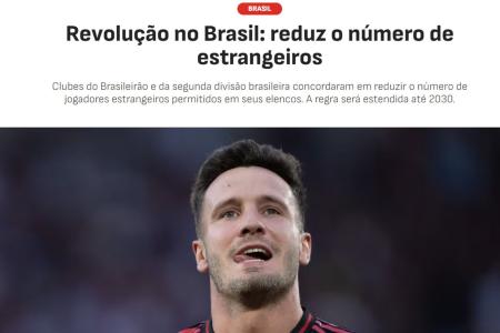 Diário AS sobre o limite de estrangeiros no futebol brasileiro • Reprodução/Diário AS