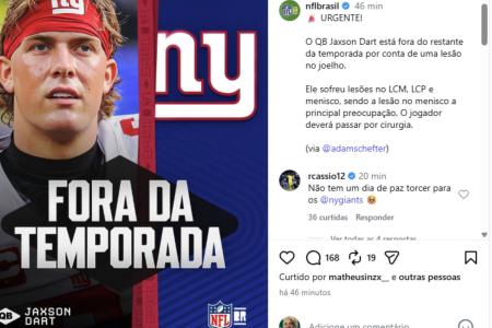 Cássio em comentário da página da NFL Brasil • Reprodução/NFL Brasil