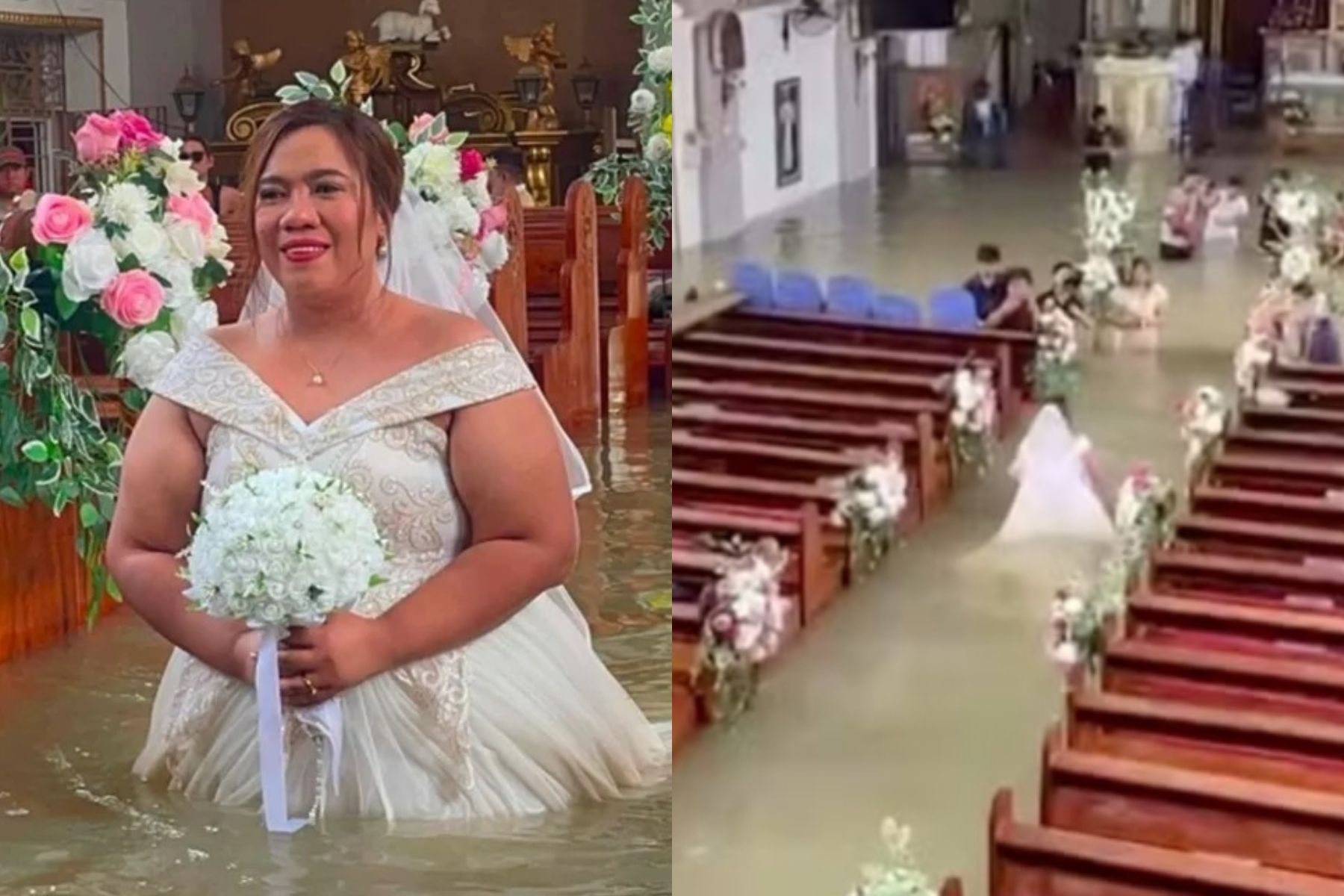 Sem adiar o sonho: casamento é realizado em igreja alagada nas Filipinas
