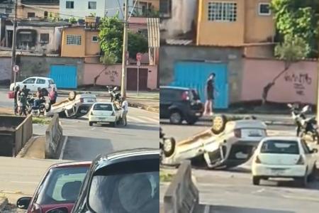 Imagens enviadas à reportagem flagram veículos no meio da via e aglomeração de pessoas ao redor