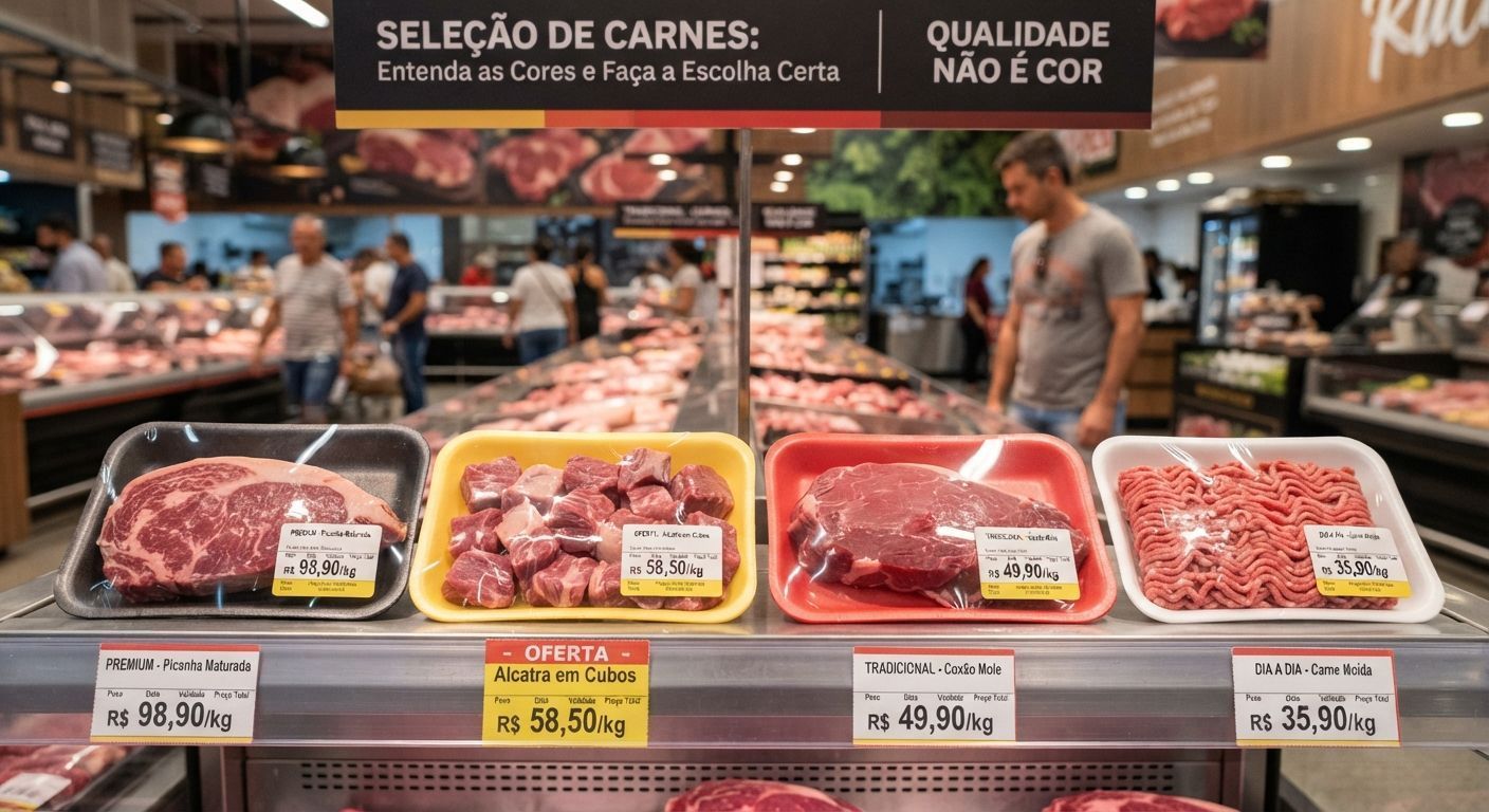 O que significam as cores das bandejas de carne no supermercado e como escolher