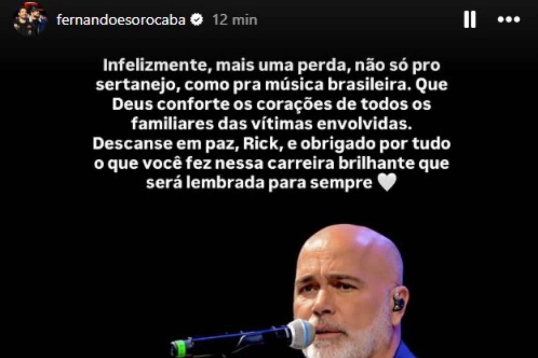 ‘Mais uma perda para a música brasileira’: lamenta Fernando e Sorocaba