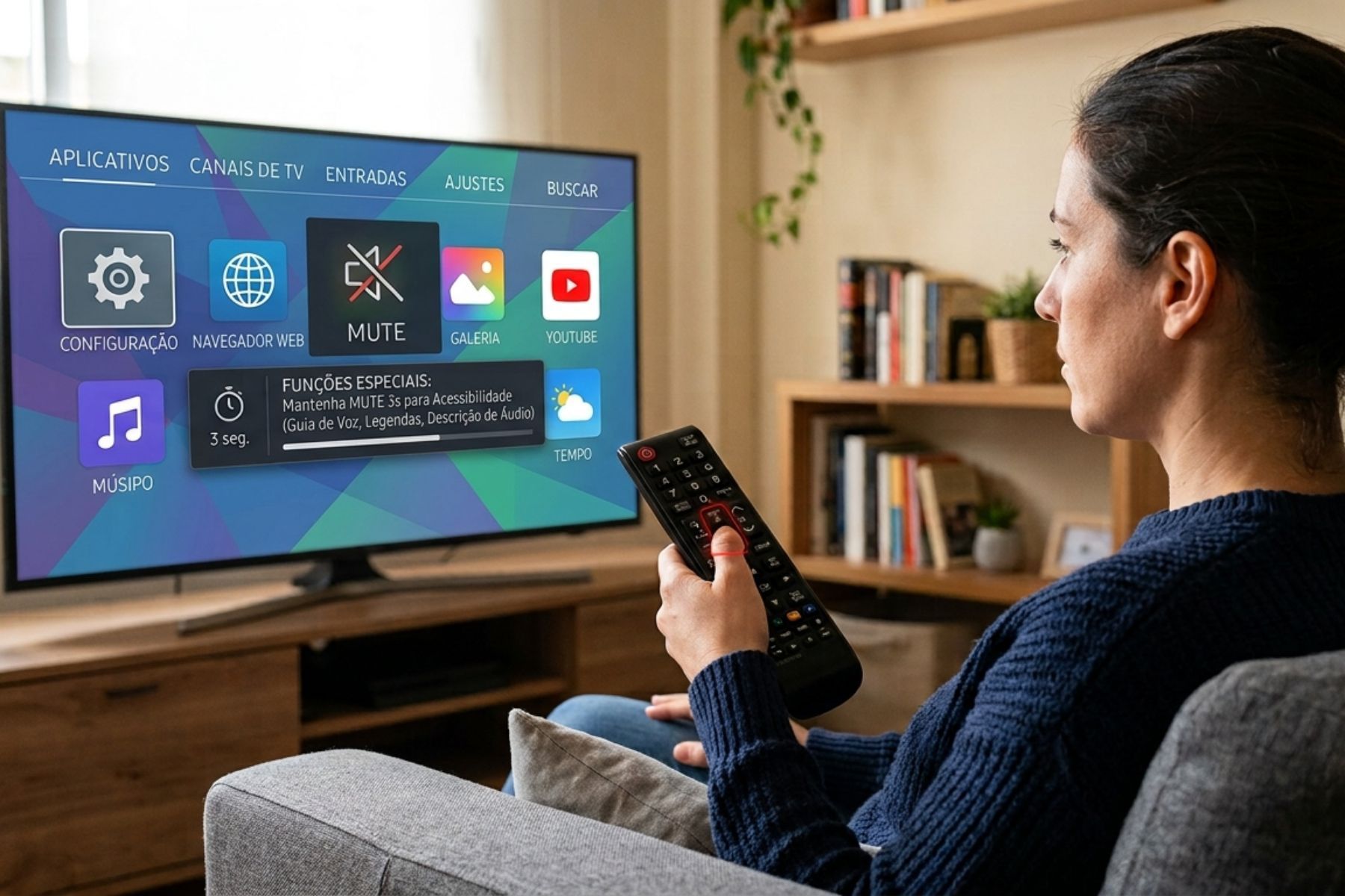 O truque secreto do controle remoto que envolve o botão de 'mute' e ativa recursos de acessibilidade na TV