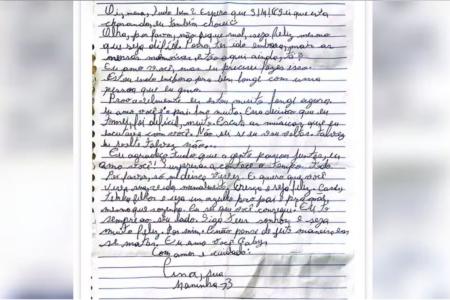 Carta deixada por Ana Clara Alves Silva • Divulgação/Polícia Civil
