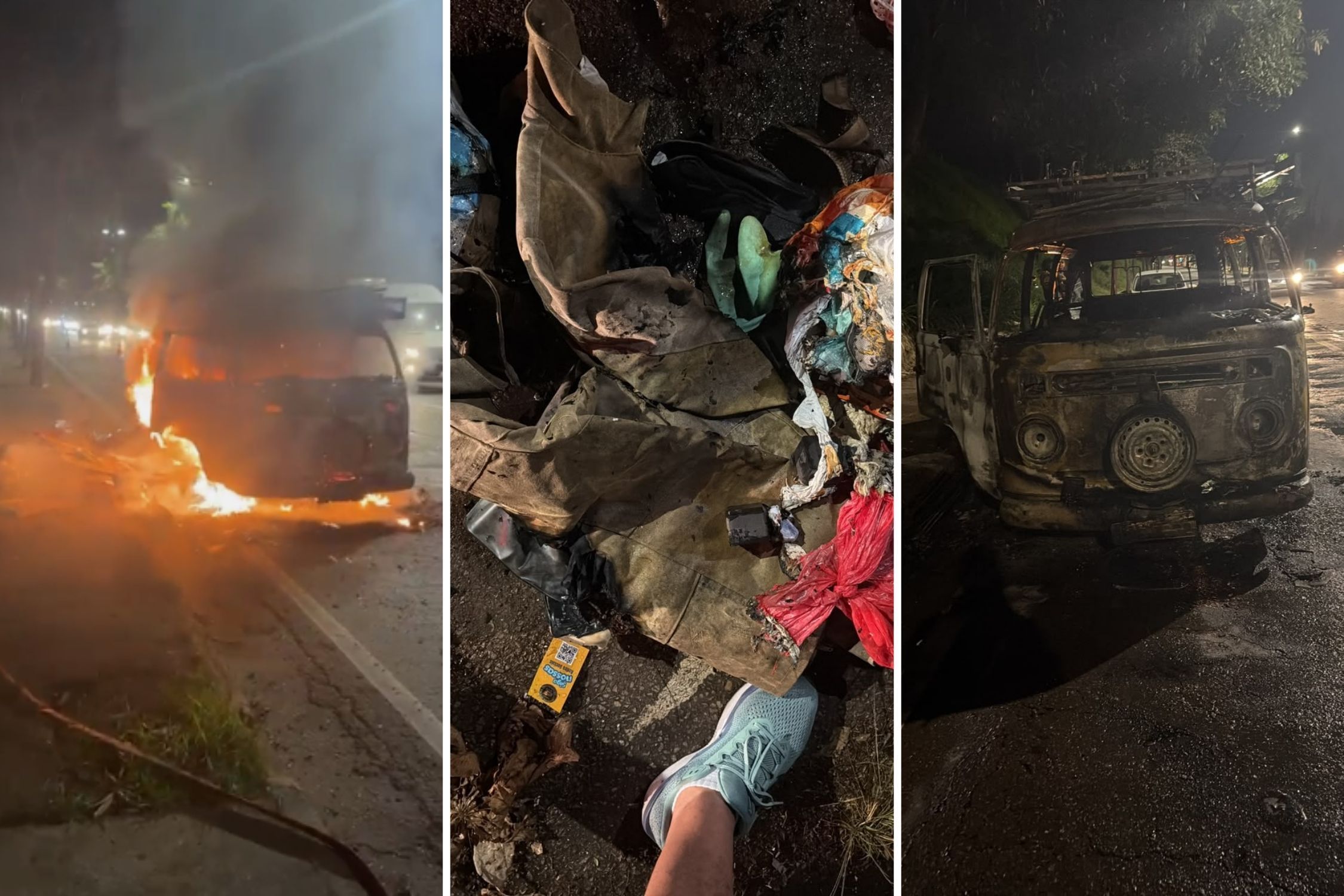 Incêndio destrói Kombi e mercadorias de costureiro dos motociclistas na Grande BH